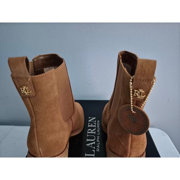 Lauren Ralph Lauren Women Marianna US 7.5B Brown Suede Block Heel Chelsea Boots - Picture 4 of 7